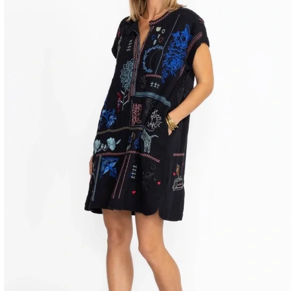 Johnny Was Black Top with Colorful Embroidery - Picture 2 of 5